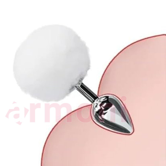 Beyaz Ponponlu Metal Anal Plug RearPlugs Beyaz Ponponlu Metal Anal Plug RearPlugs