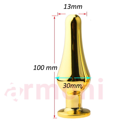 Taşlı Metal Anal Tapa Yumuşaltılmış Oval Uçlu Lazer Kesim Taşlı Metal Anal Tapa Yumuşaltılmış Oval Uçlu Lazer Kesim