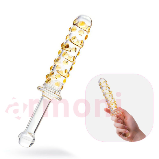 Çift Taraflı Kabartmalı ve Sade Yüzey Vajinal Anal Cam Dildo