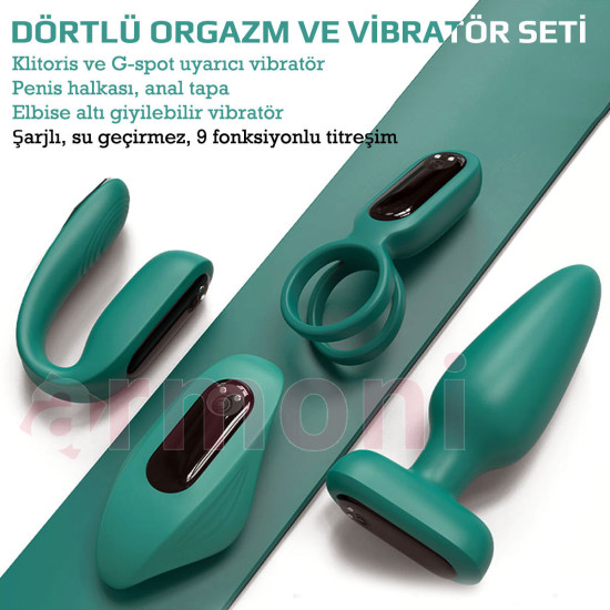 Dörtlü Orgazm ve Vibratör Seti Şarjlı Uzaktan Kumandalı Dörtlü Orgazm ve Vibratör Seti Şarjlı Uzaktan Kumandalı