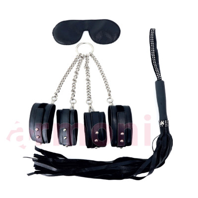 Kırbaç, El Ayak 4lü Kelepçe ve Göz Bandı Fetish 3lü Set