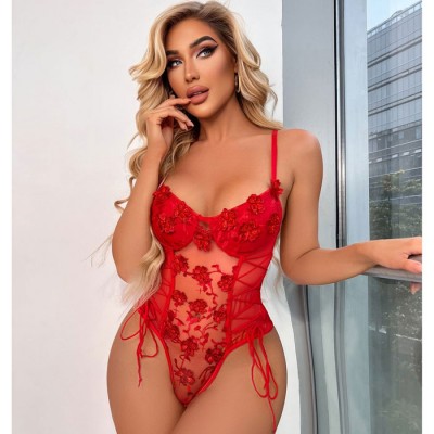Çiçek Kabartmalı Korse Detaylı Seksi Bodysuit