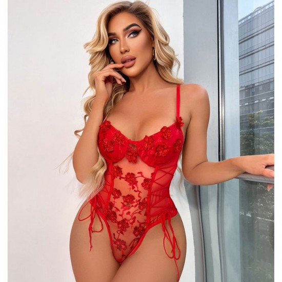 Çiçek Kabartmalı Korse Detaylı Seksi Bodysuit