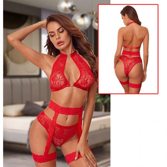Jartiyer Takım Dantel İşlemeli Kırmızı Model