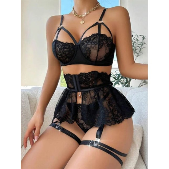 Mini Etekli Tangalı Dantel Detaylı Jartiyer Seti Mini Etekli Tangalı Dantel Detaylı Jartiyer Seti