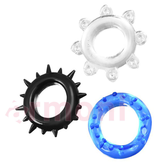 Ekstra Uyarıcı Çıkıntılı 3’lü Esnek Penis Halkası Seti