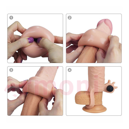 Titreşimli, Cilt Dokusunda Klitoris Uyarıcılı Uzatmalı Penis Kılıfı Titreşimli, Cilt Dokusunda Klitoris Uyarıcılı Uzatmalı Penis Kılıfı