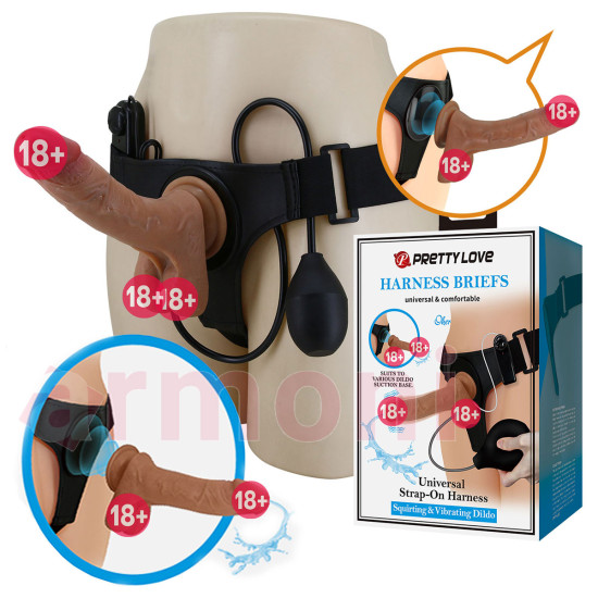 Su Fışkırtmalı, Titreşimli, Ayarlanabilir Kemerli, Realistik Strap-On Dildo