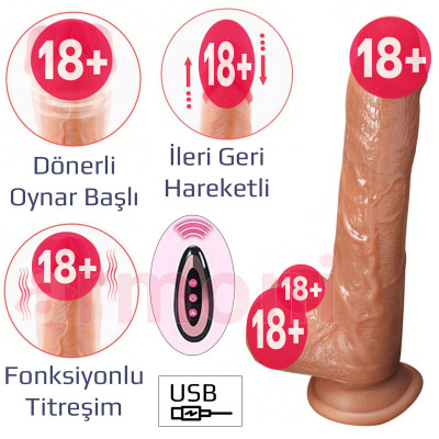 Teleskopik, Isıtmalı, 360° Dönen, 10 Fonksiyon Titreşim, ve Uzaktan kumandalı Realistik Penis