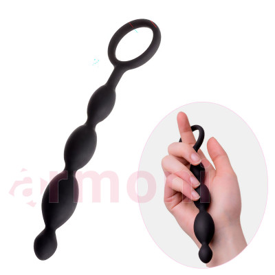 Saplı Siyah Anal Sıralı Silikon Boncuk