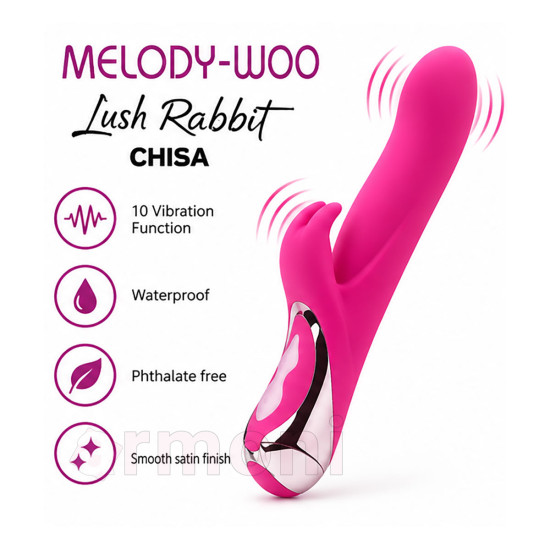 Melody-Woo Lush Rabbit Çift Motorlu 10 Titreşim Modlu Şarjlı Vibratör - Pembe