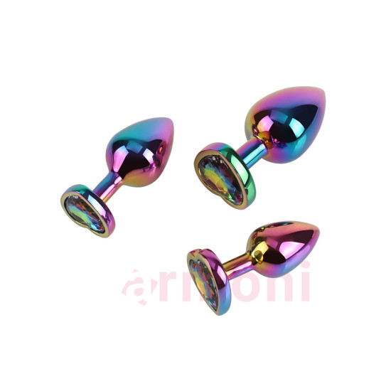 Rainbow Heart Premium Metal Ağırlıklı 3 Boy Anal Tıkaç Seti S-M-L