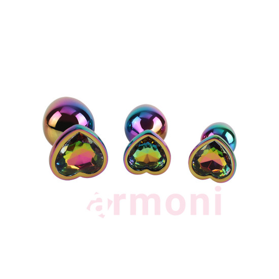 Rainbow Heart Premium Metal Ağırlıklı 3 Boy Anal Tıkaç Seti S-M-L