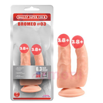 Bromeo 03 Gerçekçi Çift Çatal Penis Vantuzlu Dildo