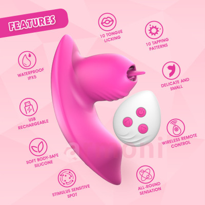 Giyilebilir Vibratör Licker Strap-on Vibe Yalama ve 10 Mod, Çift Motorlu