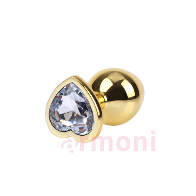 Clear Heart M Boy Kalp Taşlı Premium Metal Gold Anal Tıkaç 8,2 X 3,3 cm