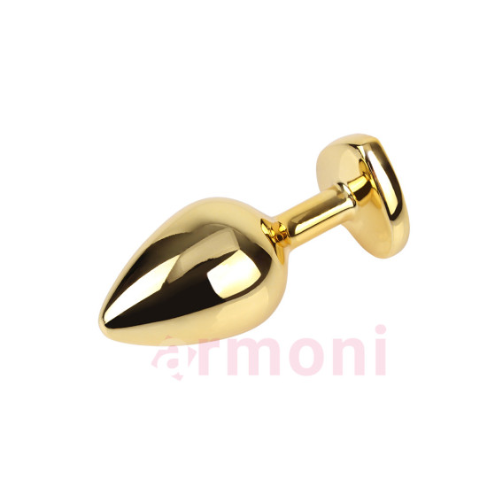 Clear Heart M Boy Kalp Taşlı Premium Metal Gold Anal Tıkaç 8,2 X 3,3 cm
