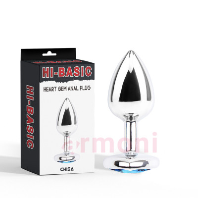 Konik Uçlu Heart Gem Gümüş Mavi Taşlı Metal Anal Plug Smal Başlangıç