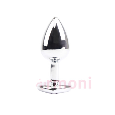 Konik Uçlu Heart Gem Gümüş Mavi Taşlı Metal Anal Plug Smal Başlangıç