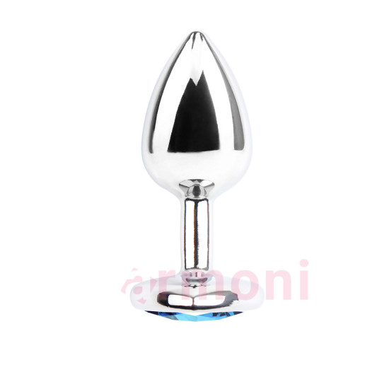 Konik Uçlu Heart Gem Gümüş Mavi Taşlı Metal Anal Plug Smal Başlangıç