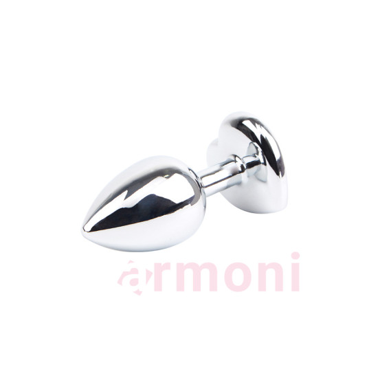 Konik Uçlu Heart Gem Gümüş Mavi Taşlı Metal Anal Plug Smal Başlangıç