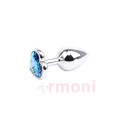 Konik Uçlu Heart Gem Gümüş Mavi Taşlı Metal Anal Plug Smal Başlangıç