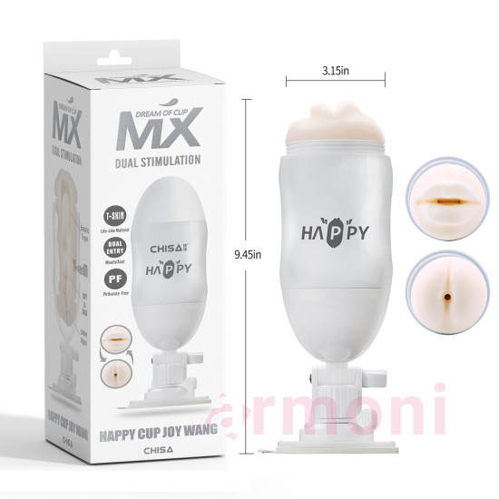 Happy Cup Joy Wang Ağız ve Anal Çift Giriş Titreşimli Erkek Mastürbatörü