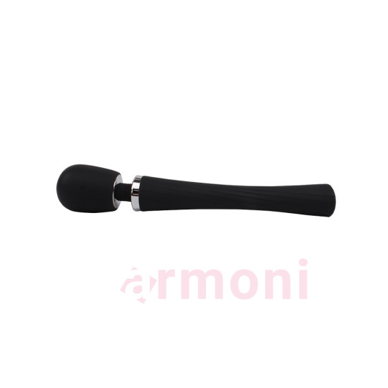 8 Modlu Güçlü Titreşimli Şarjlı Siyah Wand Masaj Vibratörü
