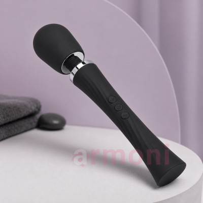 8 Modlu Güçlü Titreşimli Şarjlı Siyah Wand Masaj Vibratörü